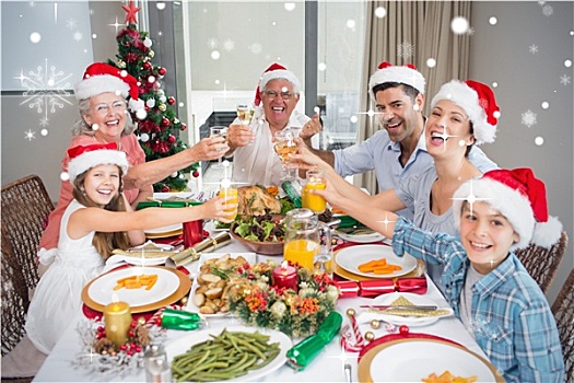 家庭,帽子,祝酒,葡萄酒杯,餐桌