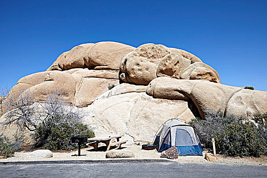 帐蓬,石头,约书亚树国家公园,加利福尼亚