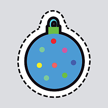 圣诞节,新年,球,隔绝,蓝色,玩具,插画,抠像,纸,红色,绿色,粉色,亮光,暗色,圆,洞,线,简单,卡通,风格,侧面视角,设计,矢量