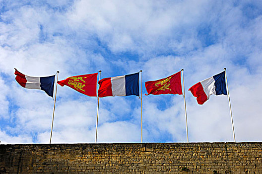 旗帜,法国,诺曼底,飞,高处,墙壁,卡昂,城堡,下诺曼底省,欧洲