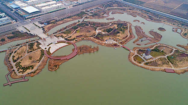 废地变湿地,河南兴起网红景点,千亩湖,漯河市临颍县黄龙湿地航拍图