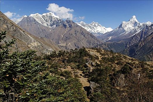 上方,山谷,萨加玛塔国家公园,世界遗产,尼泊尔