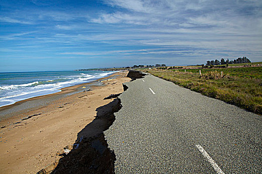 沿岸,腐蚀,海滩,道路,北方,奥塔哥,南岛,新西兰