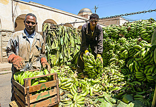男人,香蕉,卡车,阿斯马拉,厄立特里亚,非洲