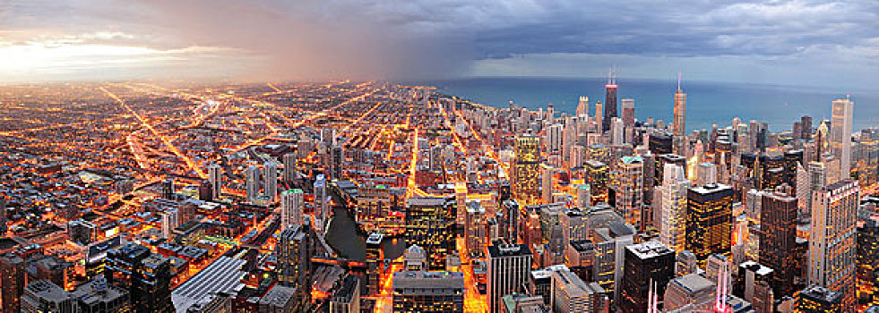 芝加哥,市区,俯视,全景