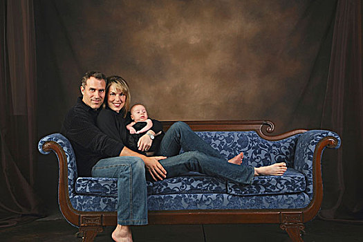 肖像,伴侣,婴儿,沙发