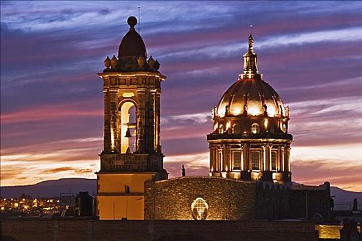 寺院,黄昏,圣米格尔,墨西哥