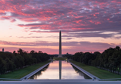 华盛顿纪念碑,倒影,日出,国家广场,华盛顿特区