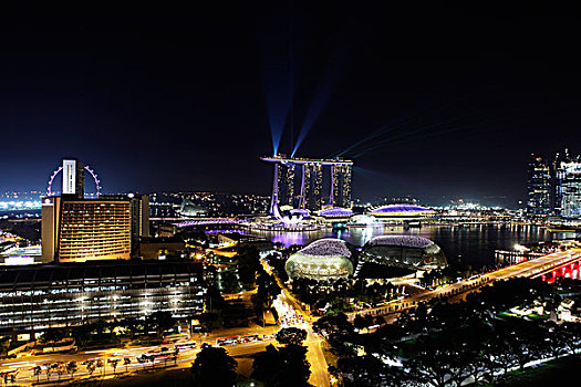 夜景,建筑,围绕,码头,沙,赌场,新加坡