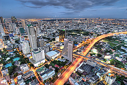 泰国,曼谷,俯视,城市,黄昏