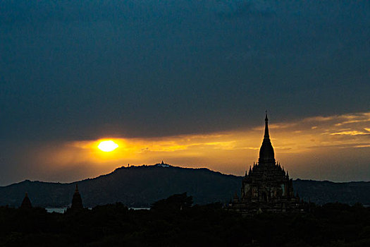 庙宇,日落,蒲甘,曼德勒,区域,缅甸,大幅,尺寸