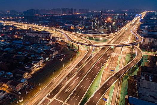 江苏省淮安市刚开通的内环高架快速路夜景