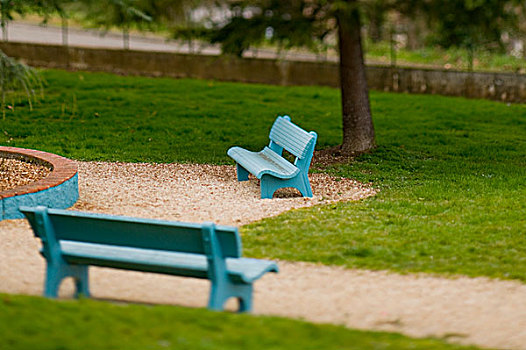蓝色,长椅,小,公园