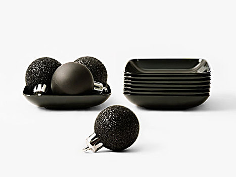 黑色,球,圣诞树,小,餐具