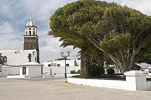 白色,建筑,圣麦古尔教堂,特盖斯,兰索罗特岛,西班牙