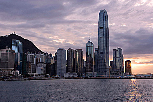 日落,上方,香港,天际线