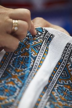 女人,缝纫,传统图案,布,工艺,市场,乌克兰