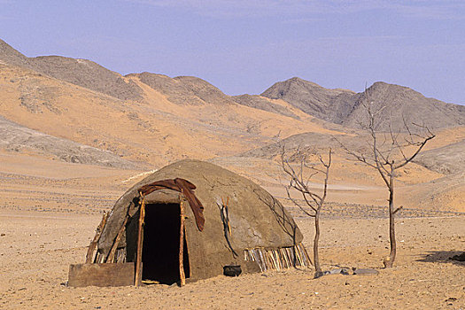 纳米比亚,骷髅海岸,山谷,游牧,辛巴族,人,露营,小屋