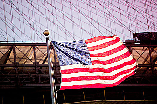 美国国旗,摆动,城市,桥