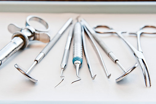 特写,医疗工具,托盘,牙科手术