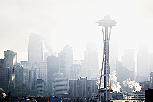 太空针,西雅图,华盛顿,薄雾