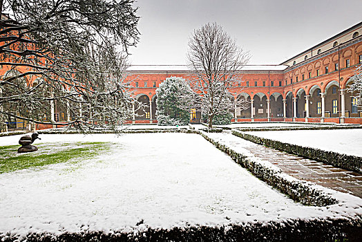 雪,花园,天主教,大学,米兰,伦巴第,意大利北部,意大利