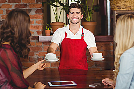 微笑,服务员,咖啡,顾客,头像,咖啡馆
