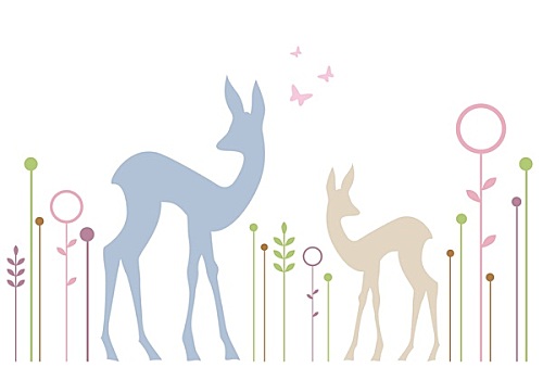 可爱,鹿,花,背景,矢量