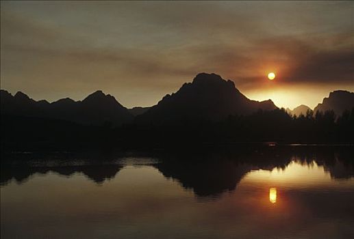 黎明,上方,大提顿山,大台顿国家公园,怀俄明