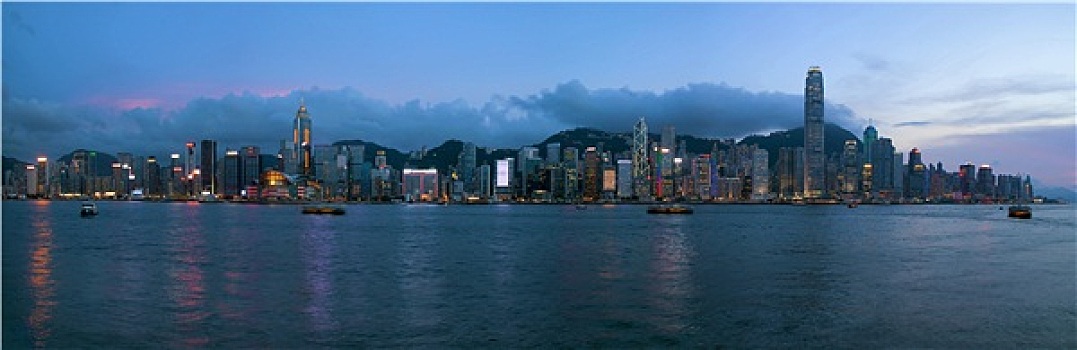 香港岛,中心,城市天际线,晚间