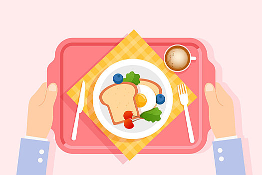 健康早餐美食沙拉俯视图健身餐鸡蛋面包插画
