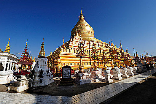 金色,瑞喜宫塔,著名,庙宇,蒲甘,缅甸,东南亚,亚洲