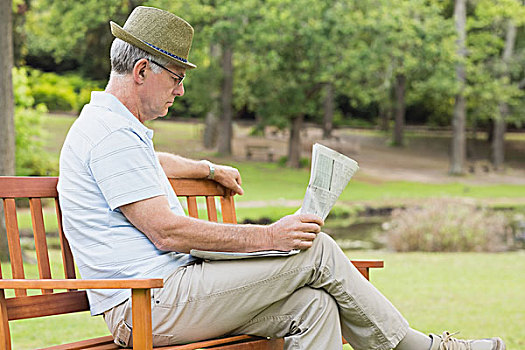 放松,老人,读报,公园
