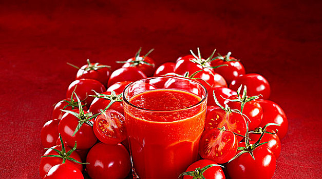 玻璃,番茄汁,围绕,新鲜,西红柿