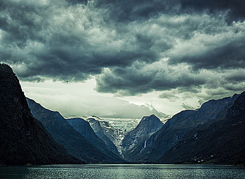 挪威,峡湾,恶劣,风景,生动,深色