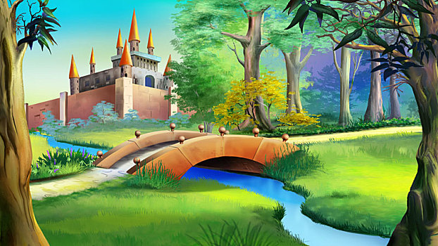风景,童话,城堡,小桥,上方,河