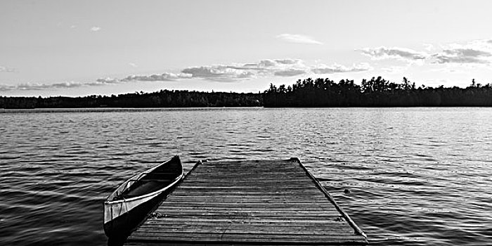 独木舟,码头,湖,木头,安大略省,加拿大