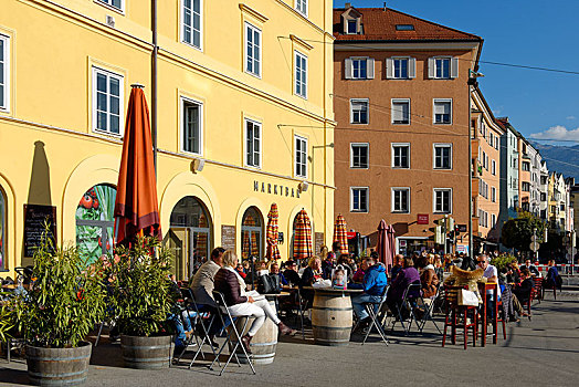 街边咖啡厅,市场,广场,因斯布鲁克,旅店,山谷,提洛尔,奥地利,欧洲