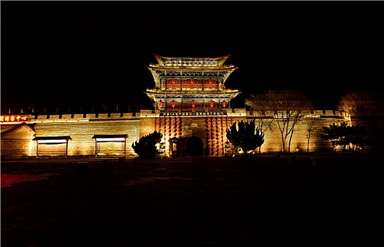 人间仙境蓬莱阁古建筑群夜景振扬门