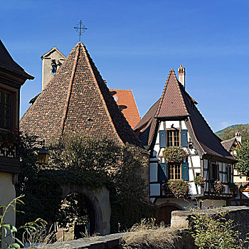 法国,阿尔萨斯,凯瑟斯堡,小教堂,半木结构房屋