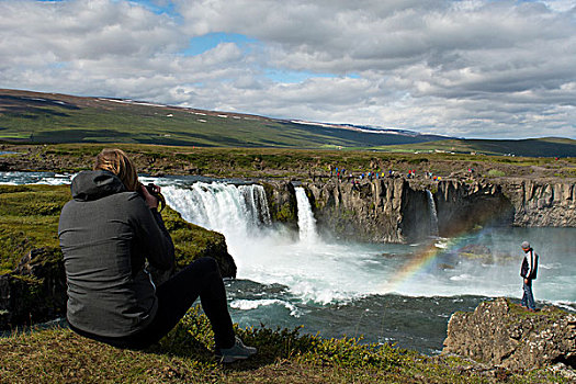 冰岛,米湖,地区,环路,东北方,区域,河,神灵瀑布,瀑布,彩虹,流行