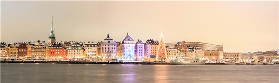 斯德哥尔摩,全景,夜晚