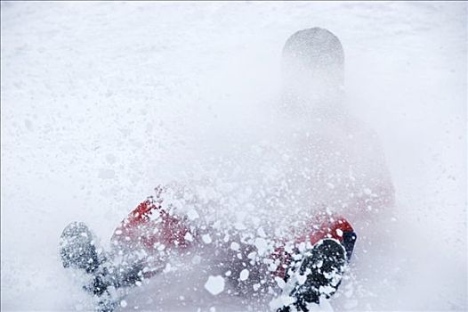 雪,脸,滑雪橇,孩子