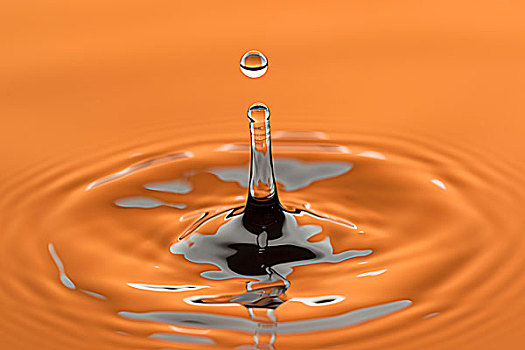 抽象,落下,水,水滴,水池,橙色,反射
