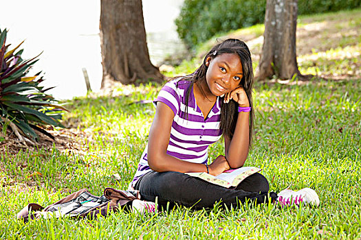 劳德代尔堡,佛罗里达,美国,女青年,读,圣经,公园