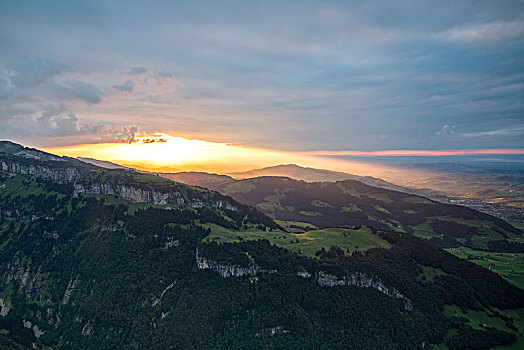风景,日落,阿彭策尔,瑞士,欧洲