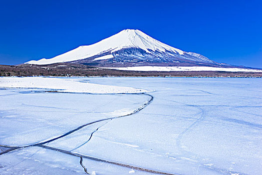 山,富士山,冰冻,湖