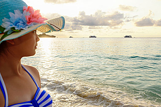 女孩,海滩,斯米兰群岛,泰国