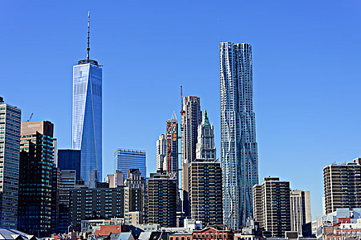 天际线,金融区,一个,世贸中心,曼哈顿,纽约,美国,北美