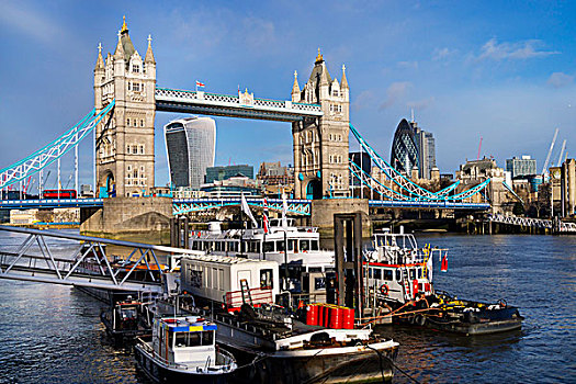 塔桥,船,泰晤士河,伦敦,英格兰